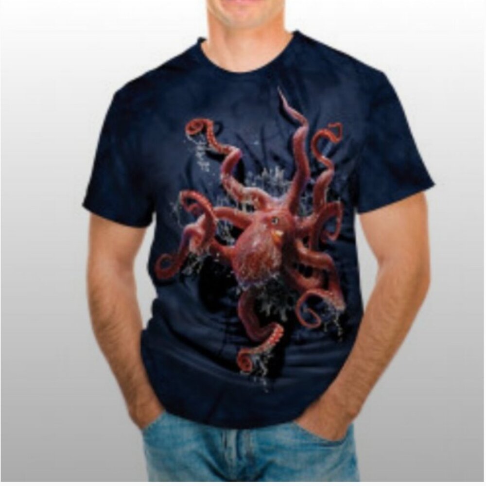 NWT The Mountain OCTOPUS dark blue tie-dye T-shirt, unisex, size Small
